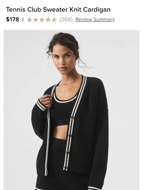 ALO Tennis Club Sweater Knit Cardigan Black/Ivory XS
